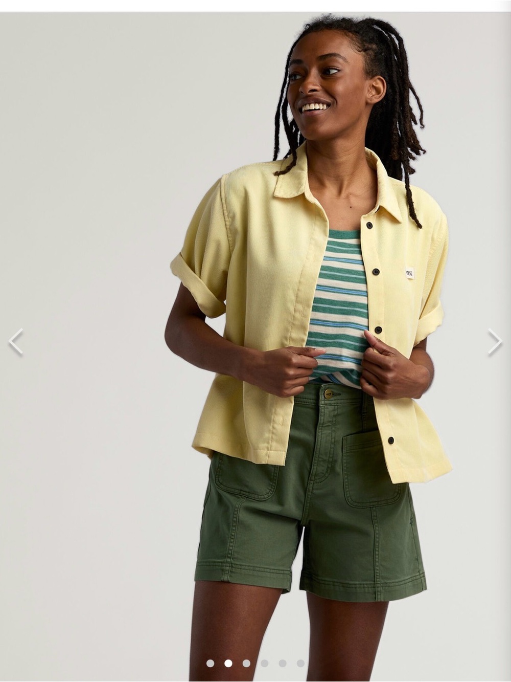 Cropped Corduroy Pale Yellow Short-Sleeve Button Down Shirt